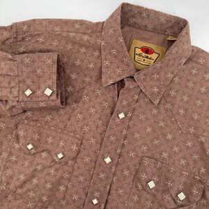 Larry Mahan Long Sleeve Western Shirt Brown Geometric Diamond Pearl Snap Large